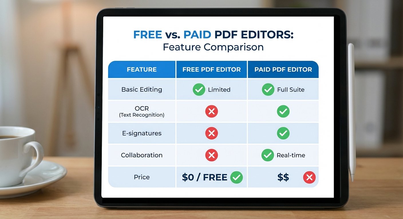 Feature comparison of free vs paid PDF management tools