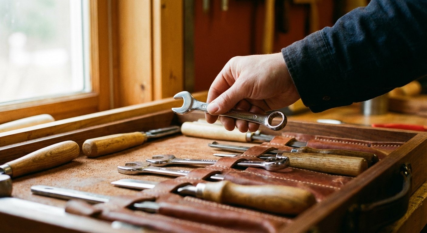 Hand selecting the right tool from a toolbox