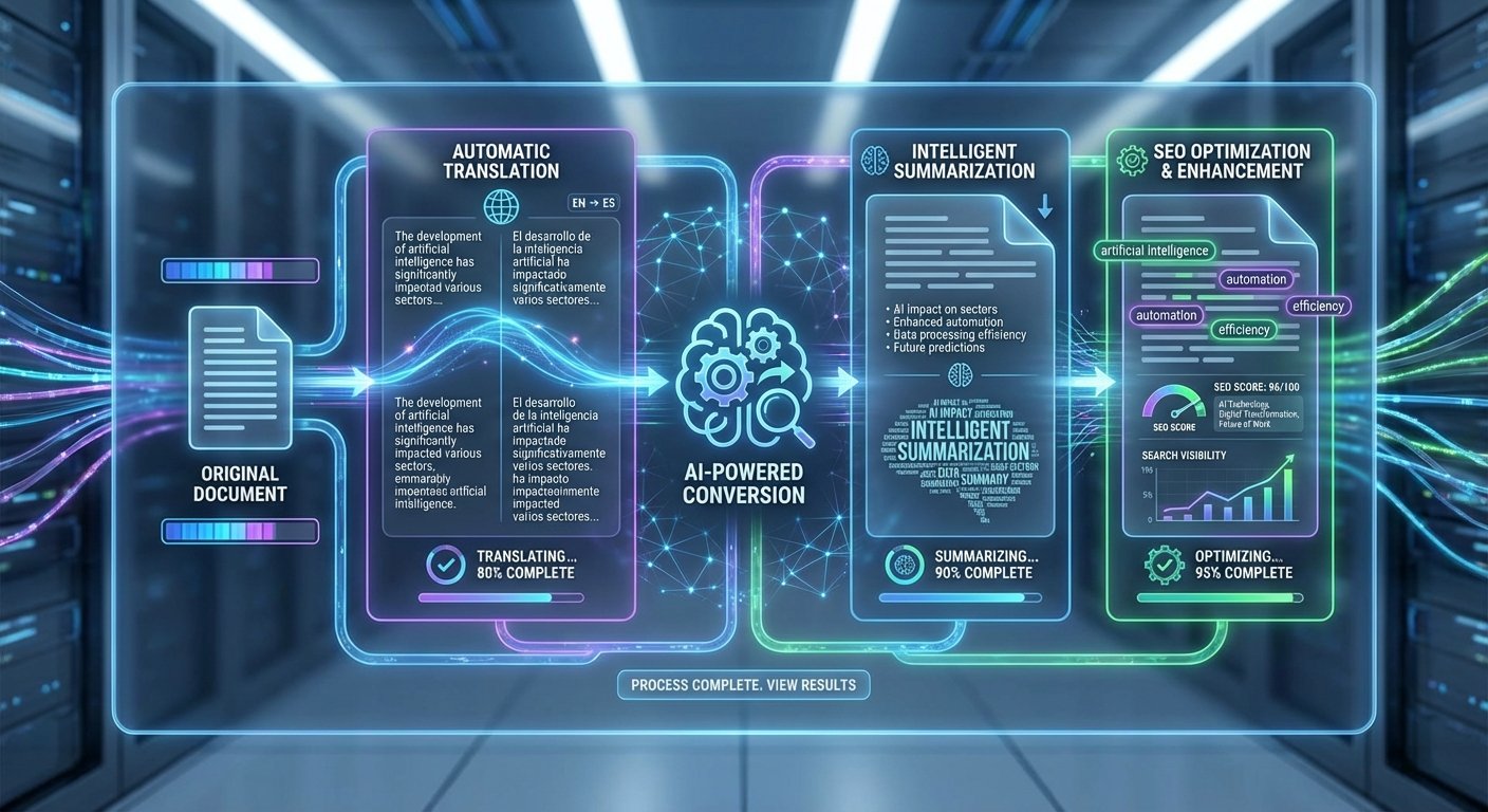 AI-powered text conversion: automatic translation, summarization, and SEO optimization