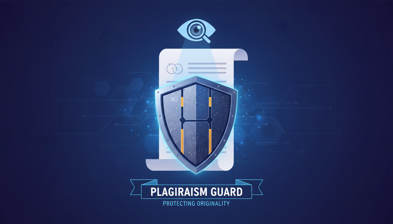 plagiarism checker - high-quality conceptual illustration of a shield protecting a document, symbolizing the safety provided by plagiarism tools