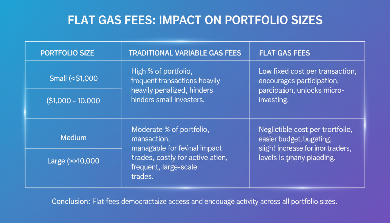 crypto ROI calculator - detailed comparison table as a high-quality graphic showing the impact of flat gas fees on different portfolio sizes