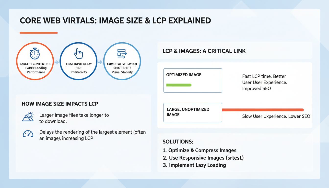 image resizer - educational infographic explaining Core Web Vitals and how image size impacts Largest Contentful Paint (LCP)