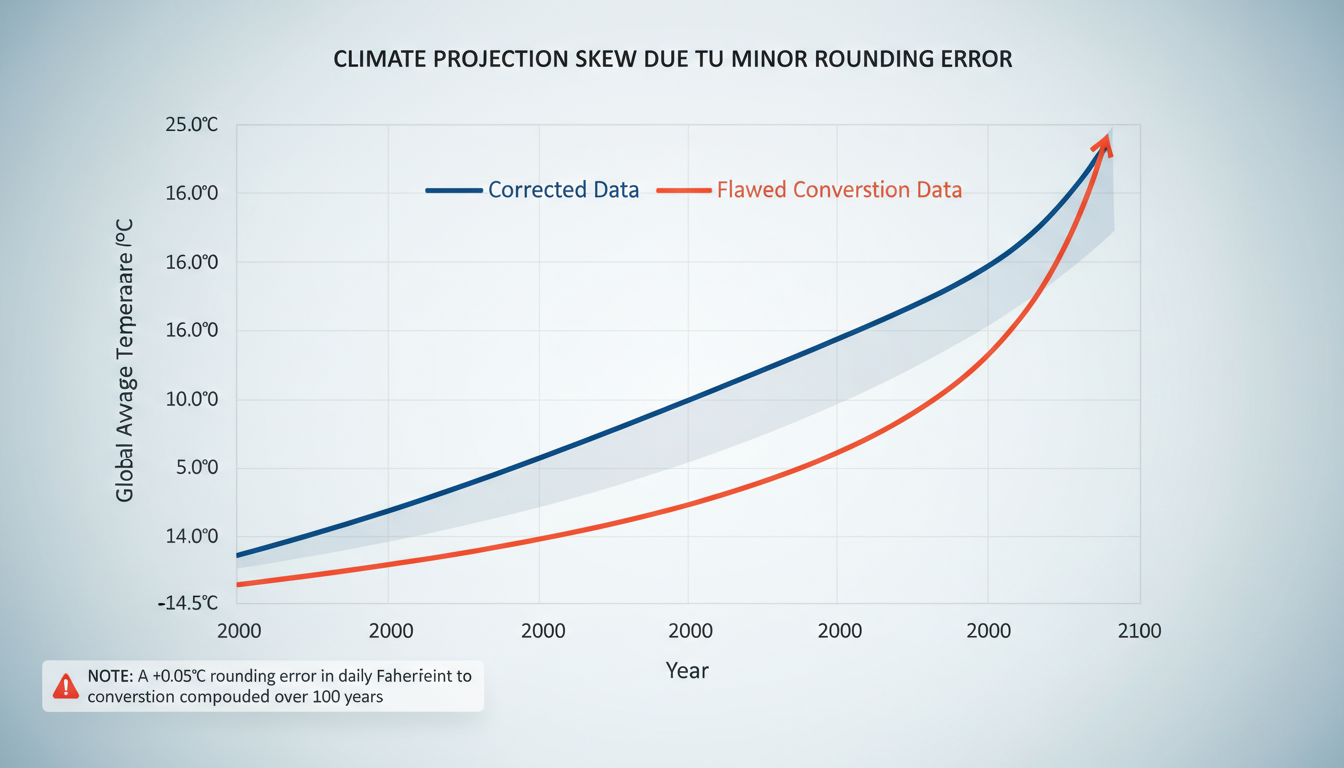 temperature converter - clean data trend graph illustrating how a minor rounding error in a temperature converter can drastically skew a long-term climate data projection