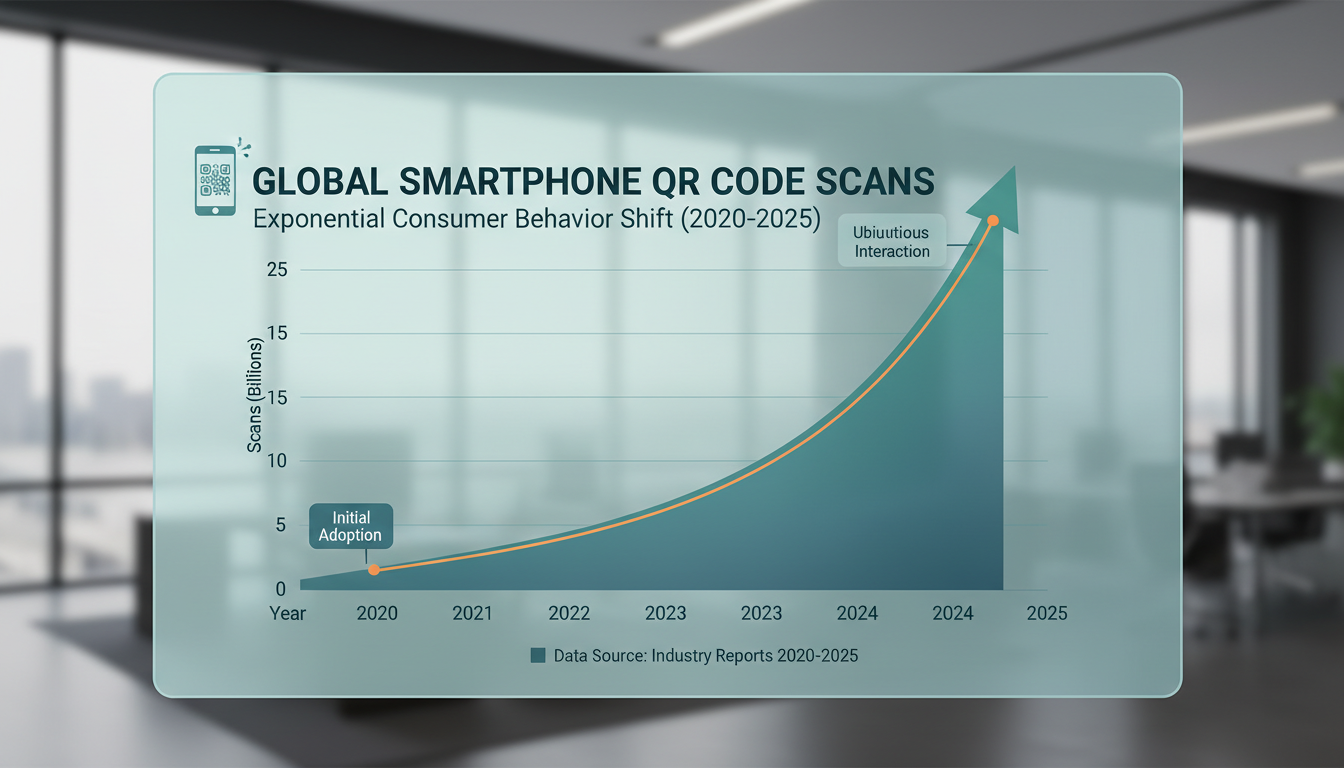 QR code generator - Data trend graph showing the exponential growth of smartphone QR code scanning from 2020 to 2025, highlighting the shift in consumer behavior
