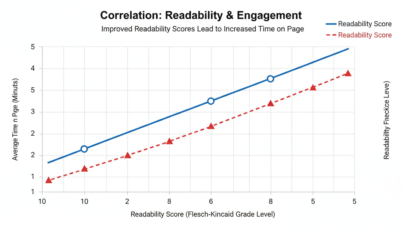 readability tool - data trend graph showing the correlation between improved readability scores and increased average time on page