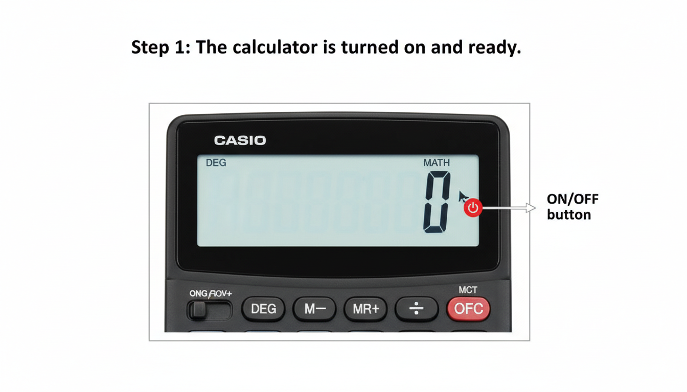 percent increase vs change - step-by-step diagram showing a calculator screen with the sequence of operations