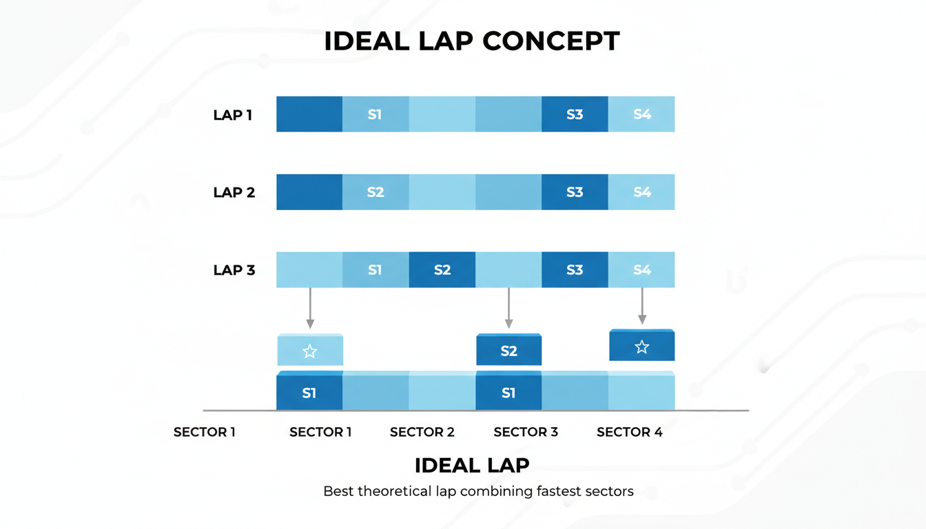 calculate lap times - conceptual diagram illustrating the 'Ideal Lap' concept, stacking the best sector blocks from different laps to form a perfect theoretical bar