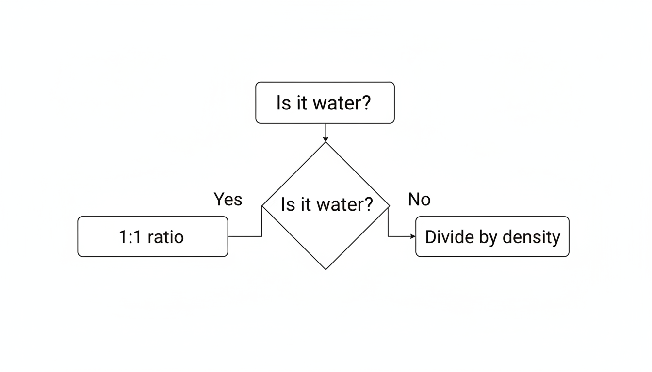 micrograms per liter to ppb - minimalist flowchart illustrating the decision process: Is it water? Yes -> 1:1 ratio. No -> Divide by density.