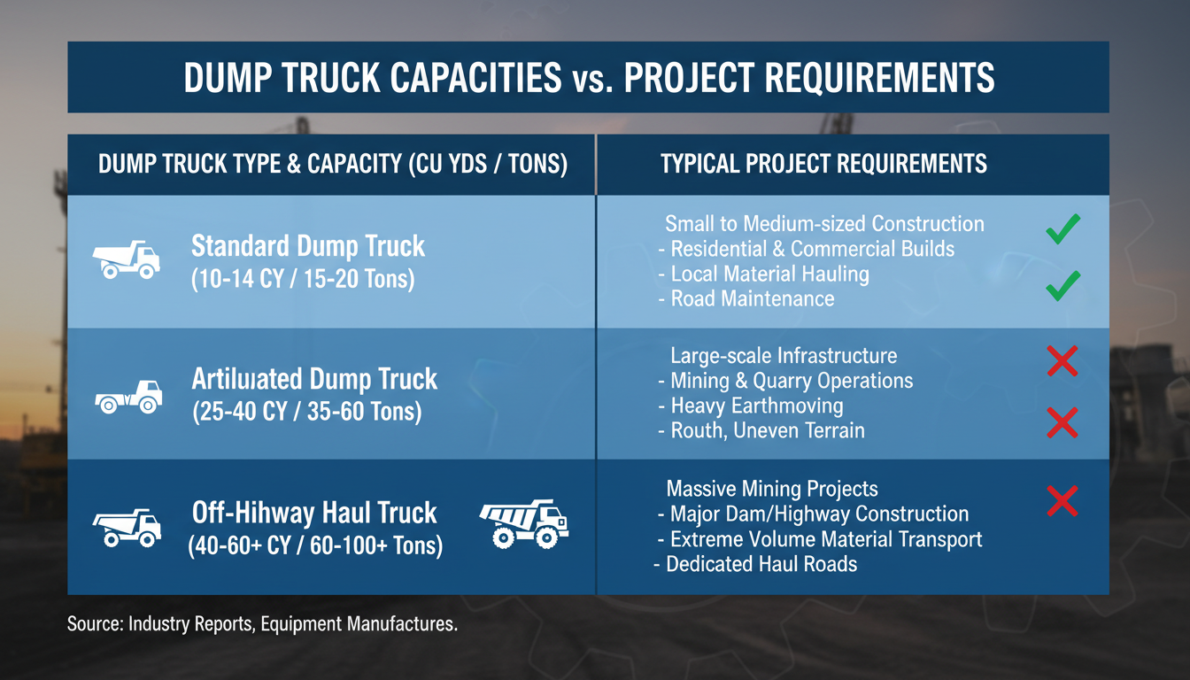 square yards to tons calculator - detailed comparison table as a high-quality graphic showing dump truck capacities vs project requirements