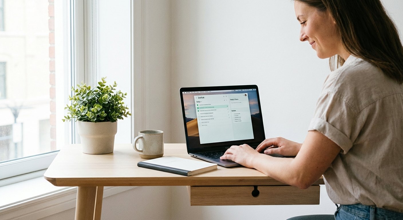 Using a to-do list app to stay focused and productive at work.
