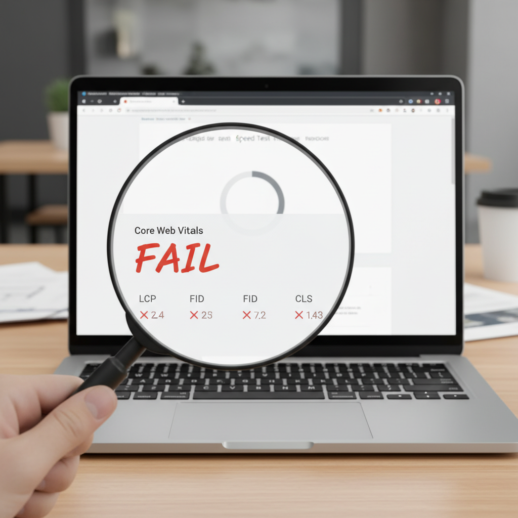 A website failing a Core Web Vitals speed test due to large images.