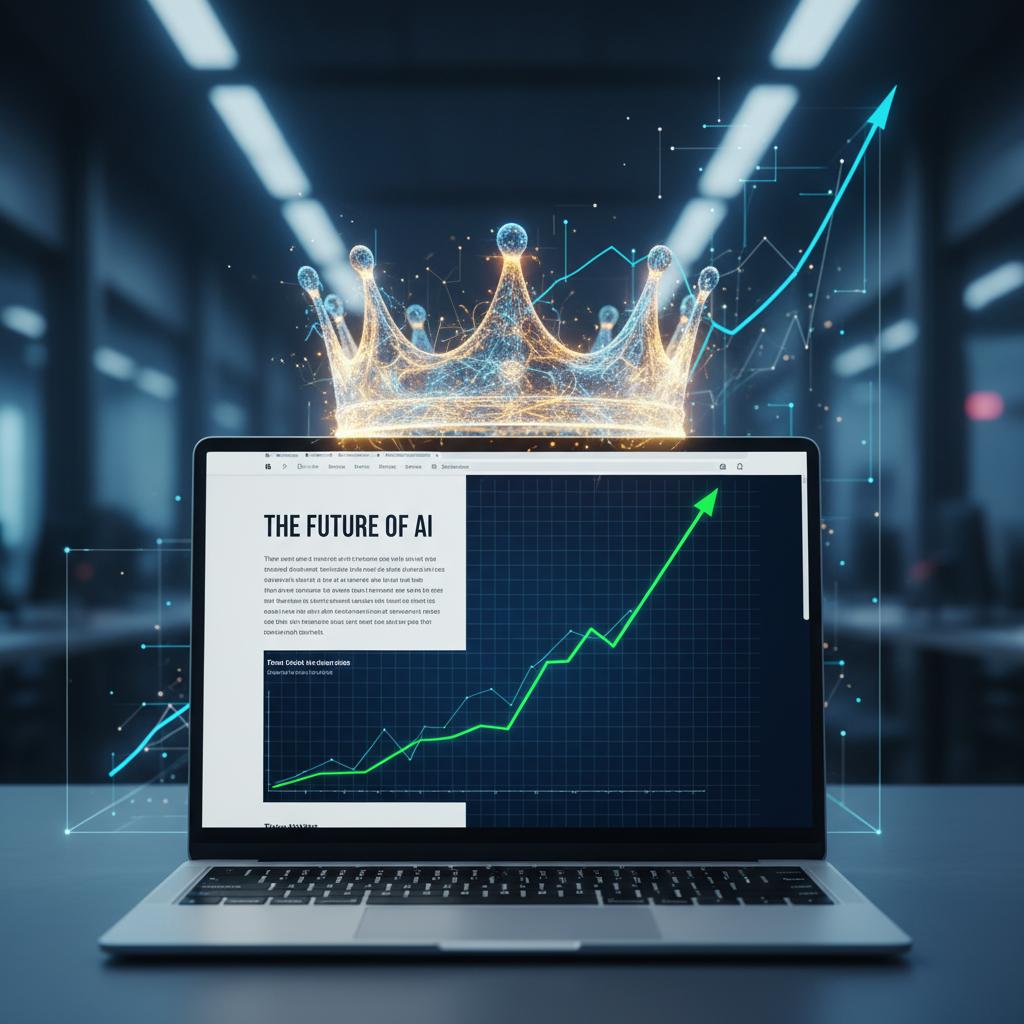 A crown on a laptop screen symbolizing that content is king for SEO.