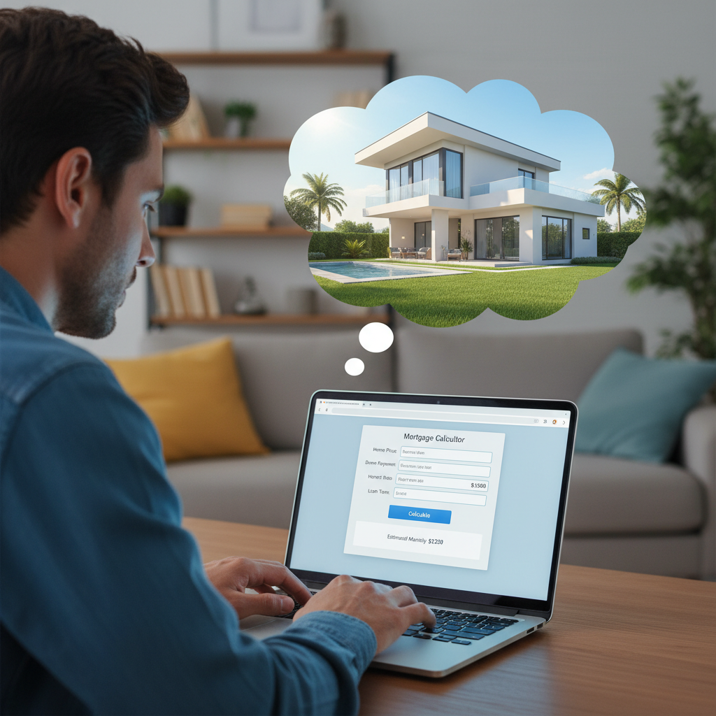 A person using an online mortgage calculator to plan for buying a house.
