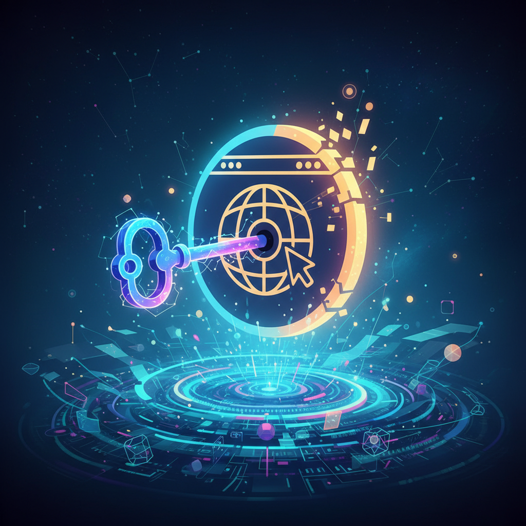 A digital key unlocking a website icon, symbolizing how meta tags unlock online potential.