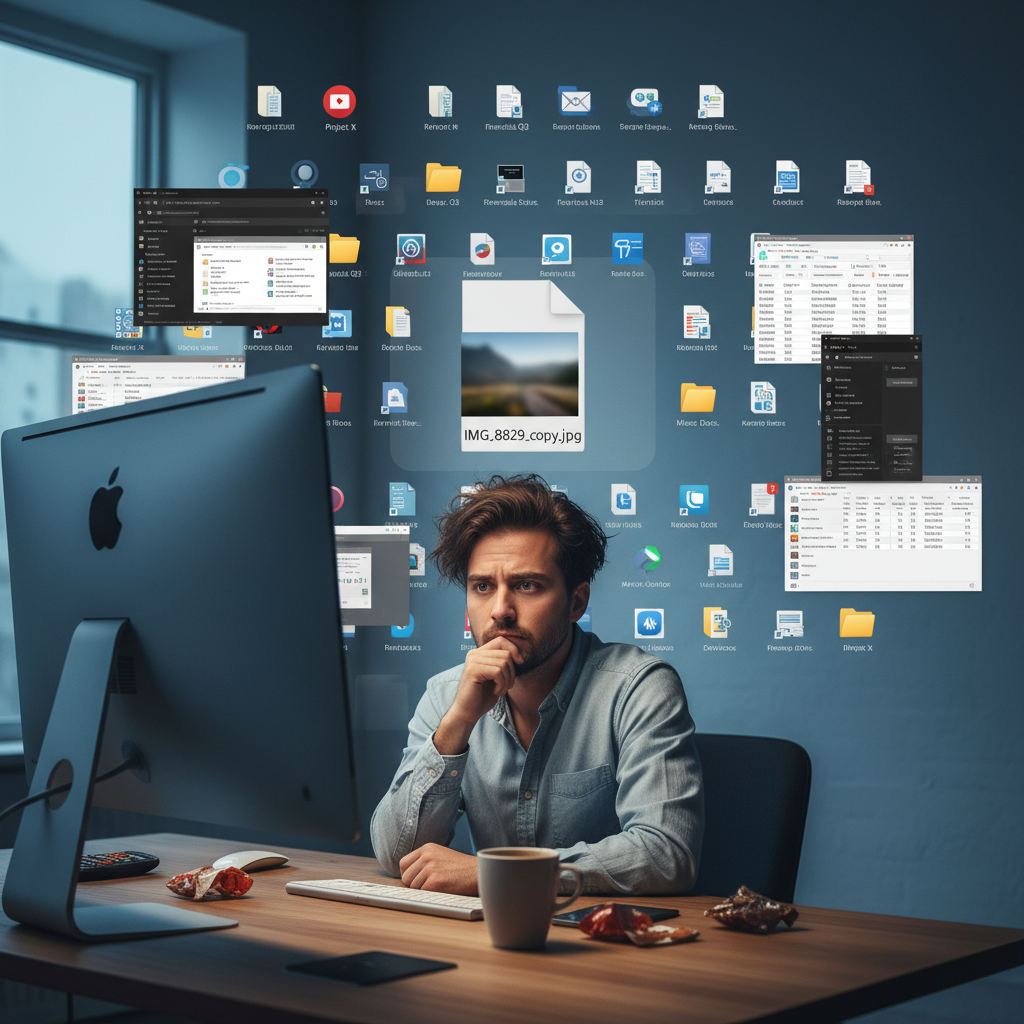 Confused user looking at a mystery image file on a computer screen.