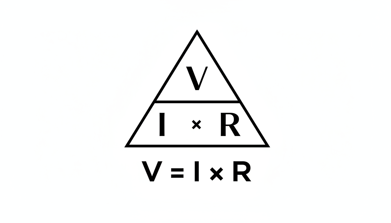 milliamps to volts - Clean, minimalist infographic showing the Ohm's Law triangle with Voltage at the top, and Current and Resistance at the bottom, visually representing the V = I x R formula.