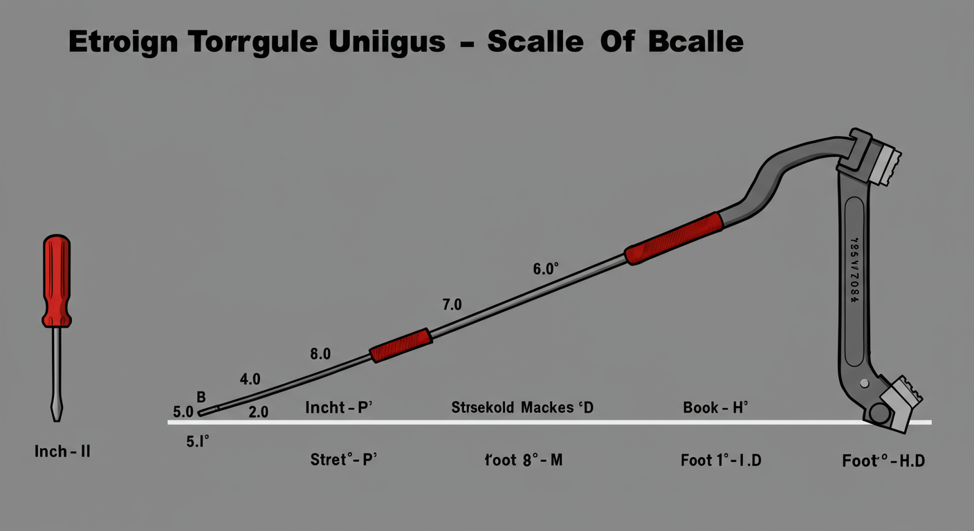Torque Conversion Calculator - Educational infographic visually comparing the scale of different torque units, from a tiny inch-pound represented by a small screwdriver to a large foot-pound represented by a heavy-duty breaker bar.