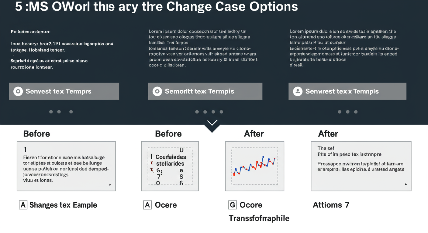 MS Word change case - A clean, professional infographic visually comparing the 5 MS Word change case options. Each option has a 'Before' text example and an 'After' text example to clearly demonstrate the transformation.