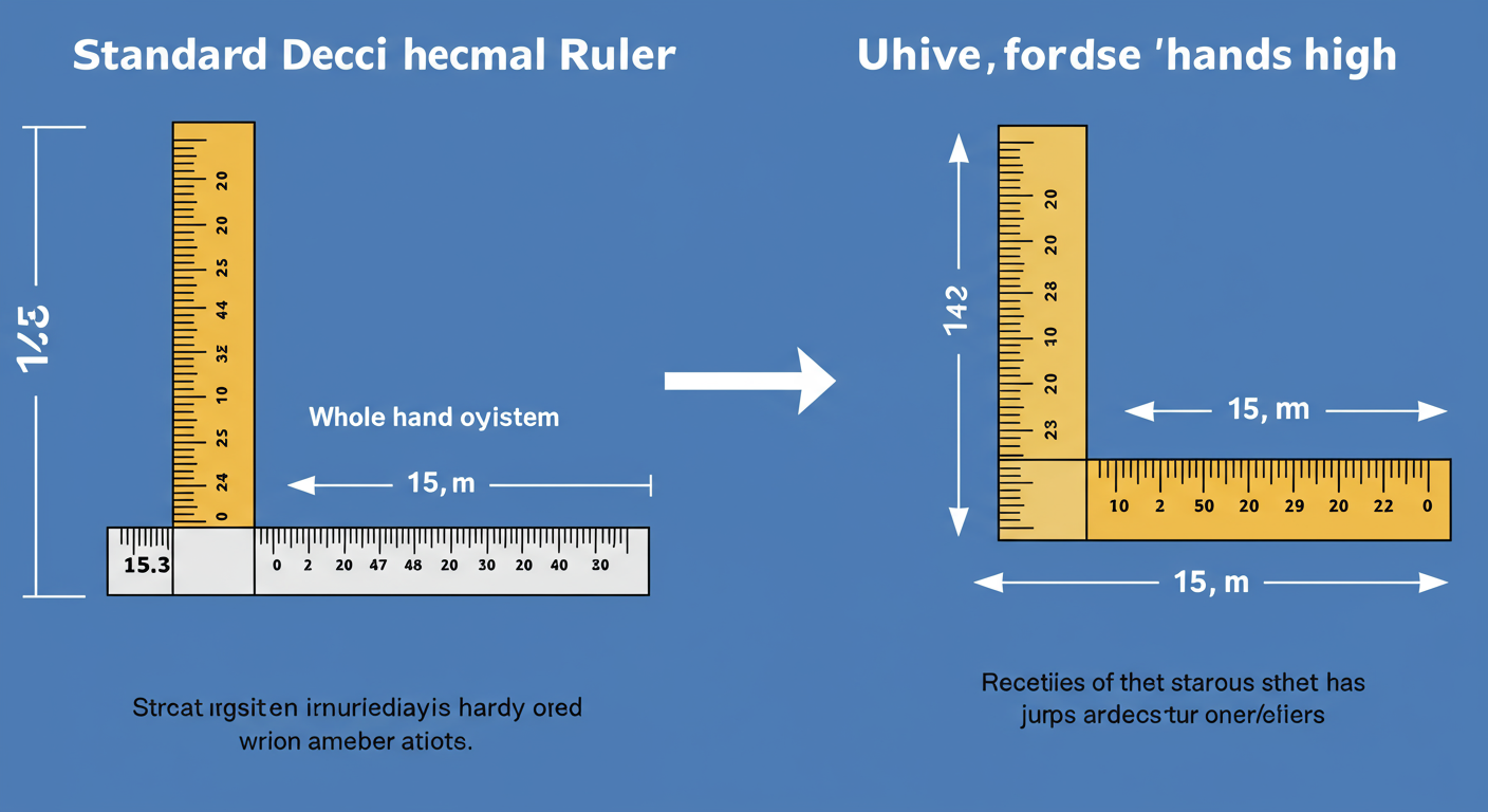 cm to hh conversion - educational infographic comparing a standard decimal ruler to a 'hands high' ruler, visually showing how 15.3 is followed by 16.0, not 15.4.