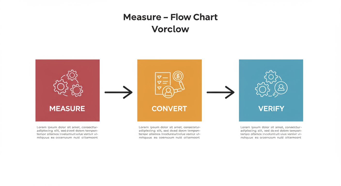 Tenths to Inches Calculator - Professional minimalist flowchart showing the 'Measure -> Convert -> Verify' workflow with icons for each step.