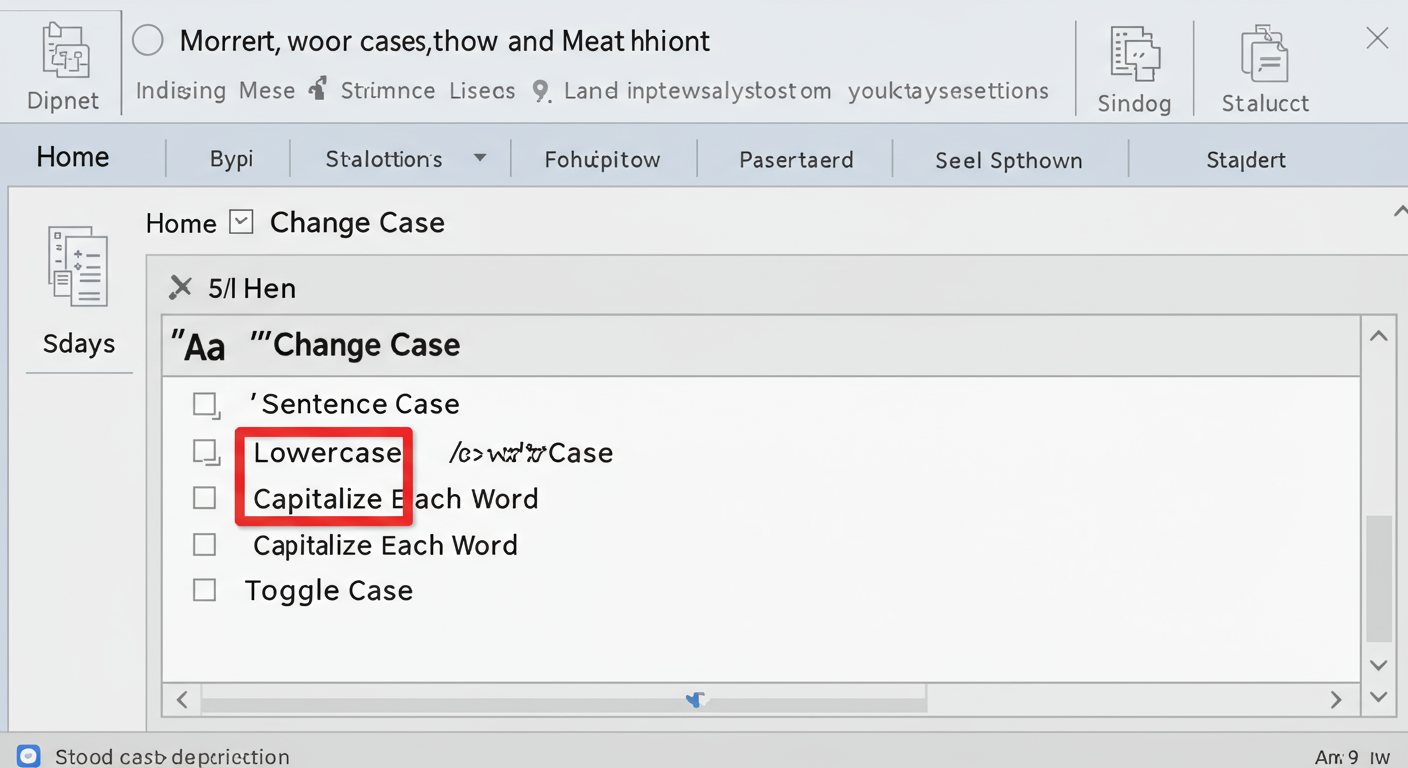 Word change case shortcut - A clean, professional screenshot of the Microsoft Word 'Home' tab, with a bright red box highlighting the 'Aa' Change Case icon and its dropdown menu options.