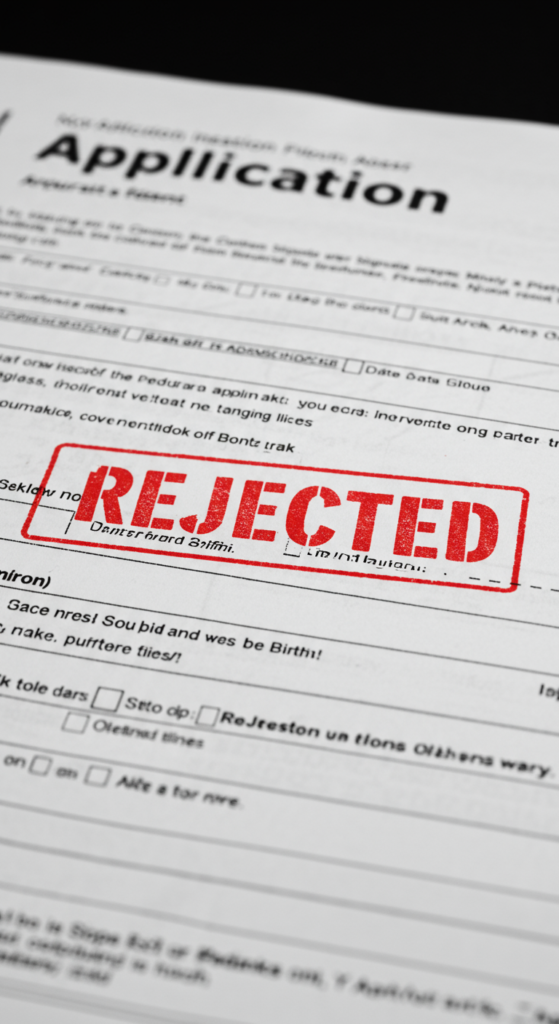 An official form with a red 'REJECTED' stamp, highlighting the importance of accurate dates.