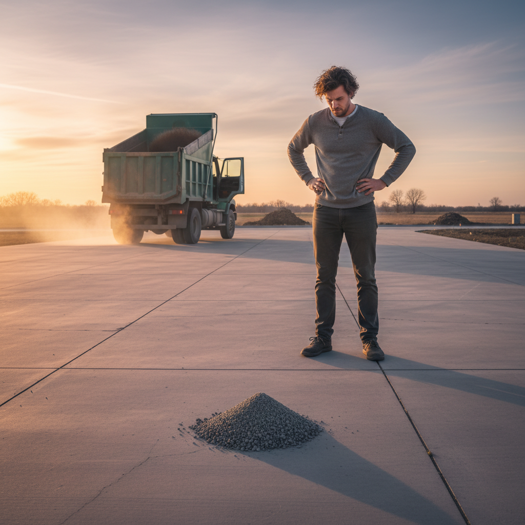 A small pile of gravel delivered for a large driveway project, illustrating a miscalculation.