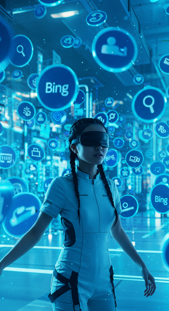 A person blindfolded, symbolizing a business unaware of the Bing search audience.