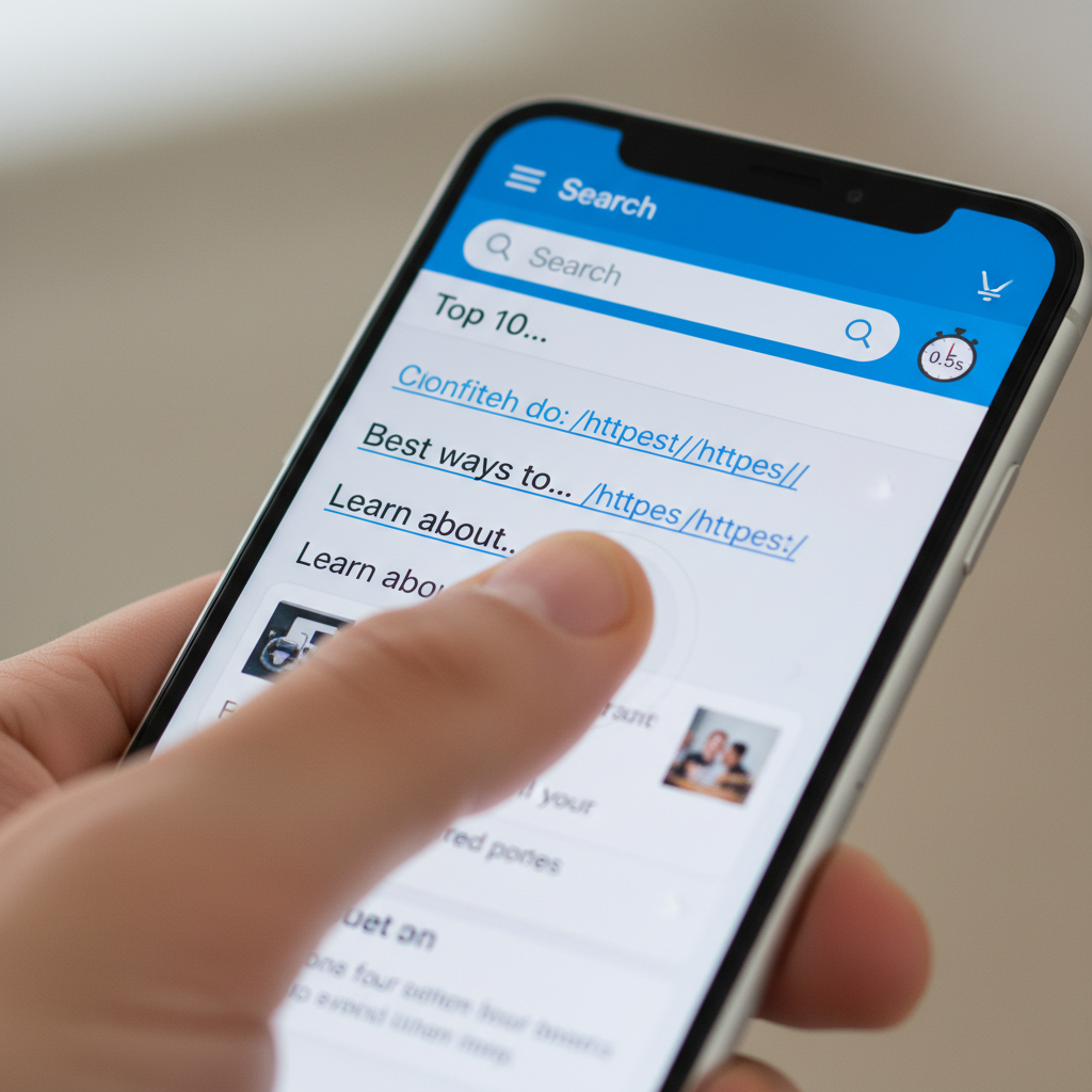 A thumb scrolling rapidly past search results on a phone, illustrating the short time to capture attention.