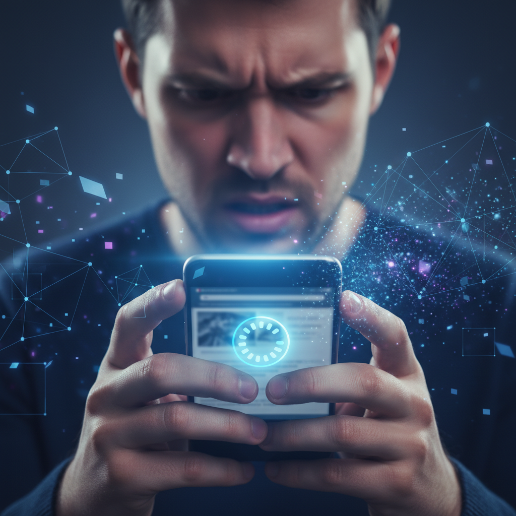 Person impatiently waiting for a slow website to load on their phone.