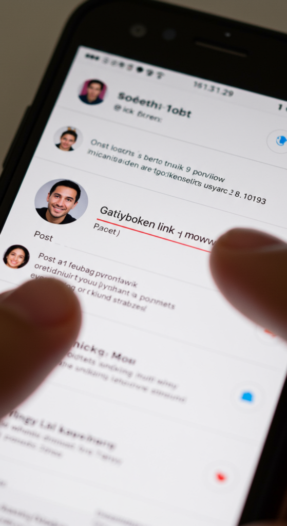 A smartphone screen showing a social media post with a broken link preview being ignored.
