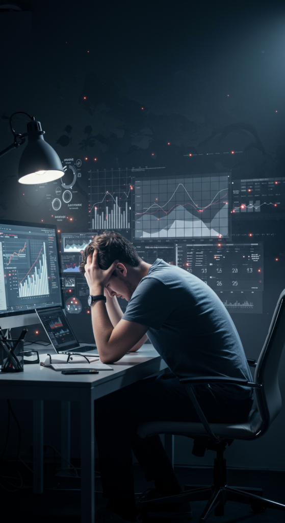 A marketer looking overwhelmed by the constant demand for new content.