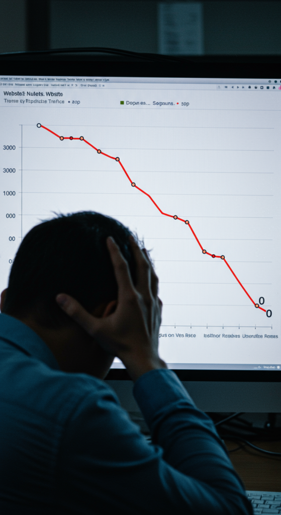 Graph showing a sudden, catastrophic drop in website traffic.