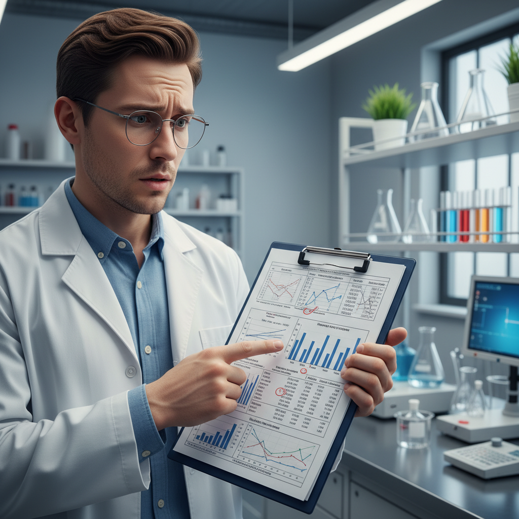 A person pointing at confusing numbers on a water quality report.