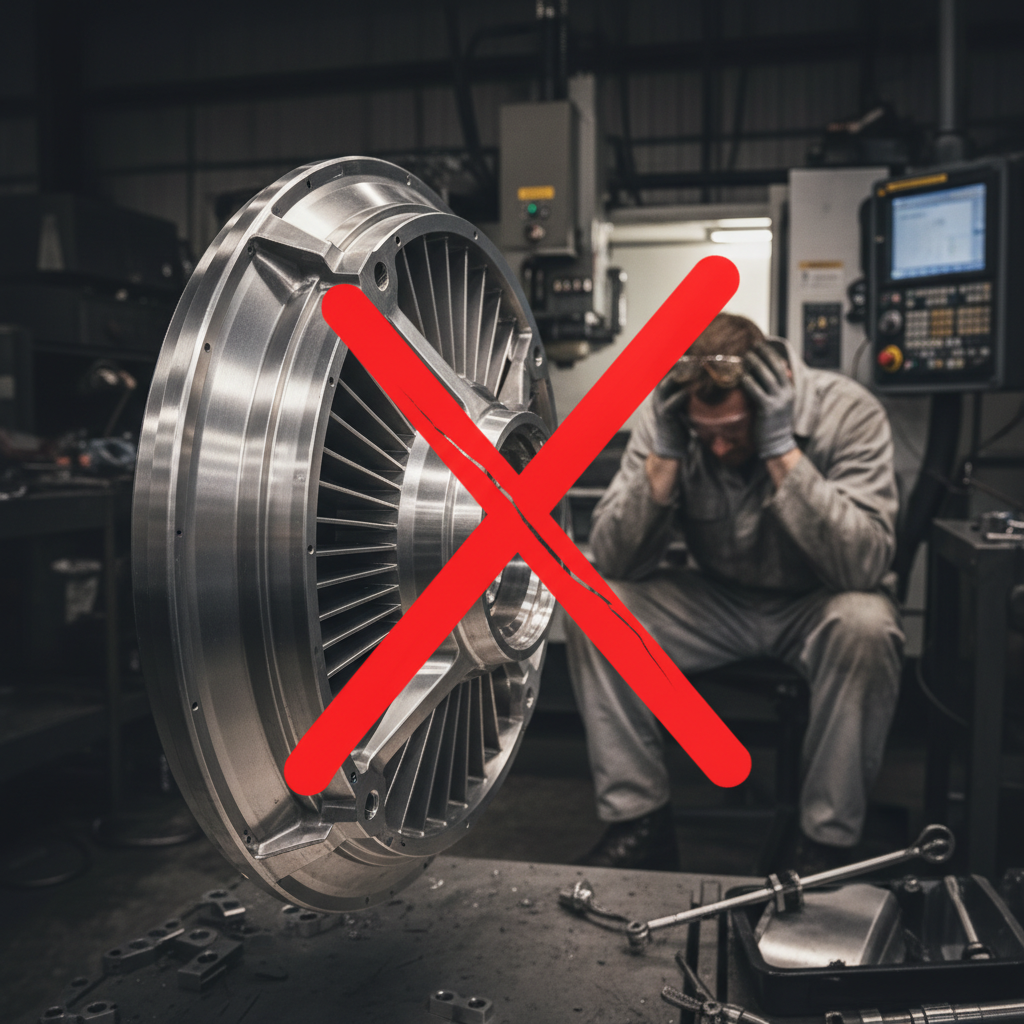 A scrapped, expensive metal part with a crack, symbolizing a costly manufacturing error.