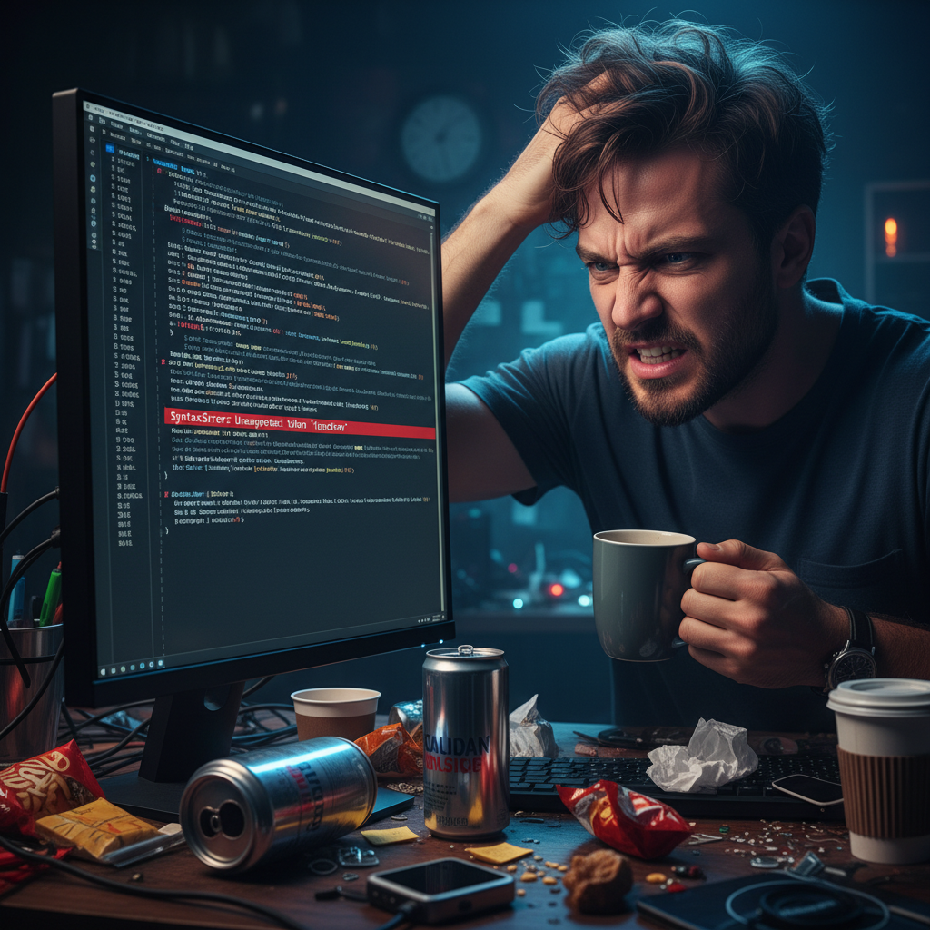 Developer looking at a frustrating bug on their code editor.