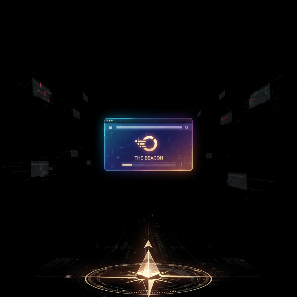 Illustration of a website in a digital void with a compass pointing to it.