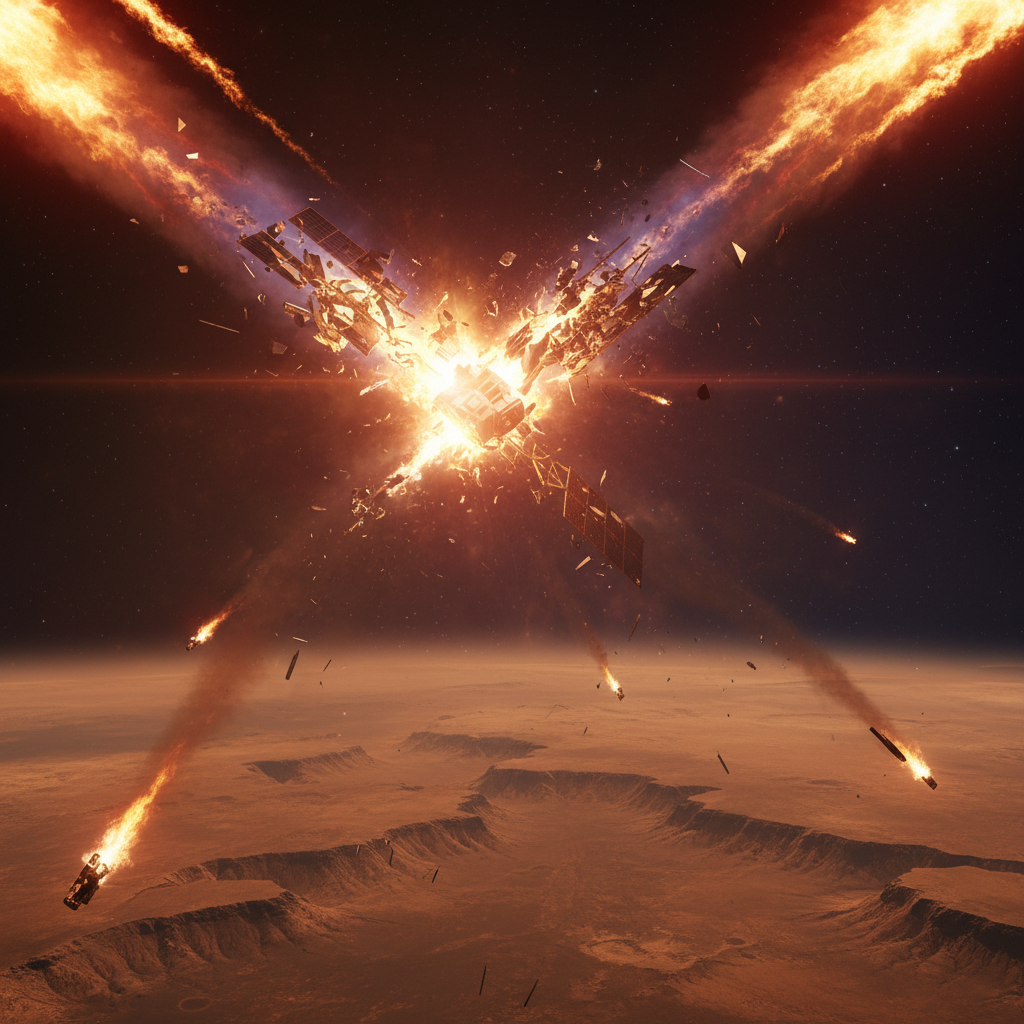 The Mars Climate Orbiter disintegrating upon entry into the Martian atmosphere.