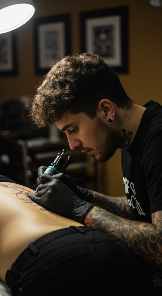 Someone gets a tattoo.