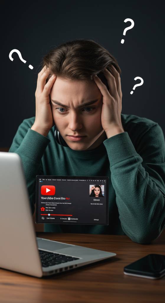 A creator looking sadly at their YouTube video with only a few views.