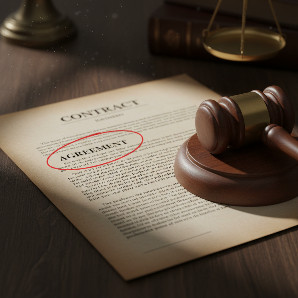 A legal contract with a costly capitalization error highlighted in red.