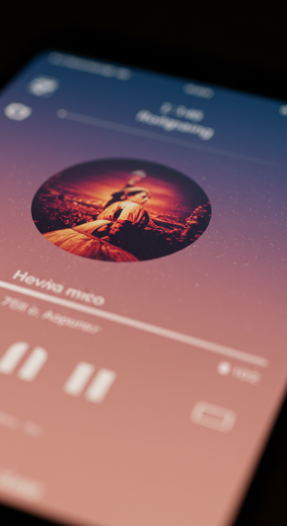 Smartphone screen with a music app where the background color matches the album art.