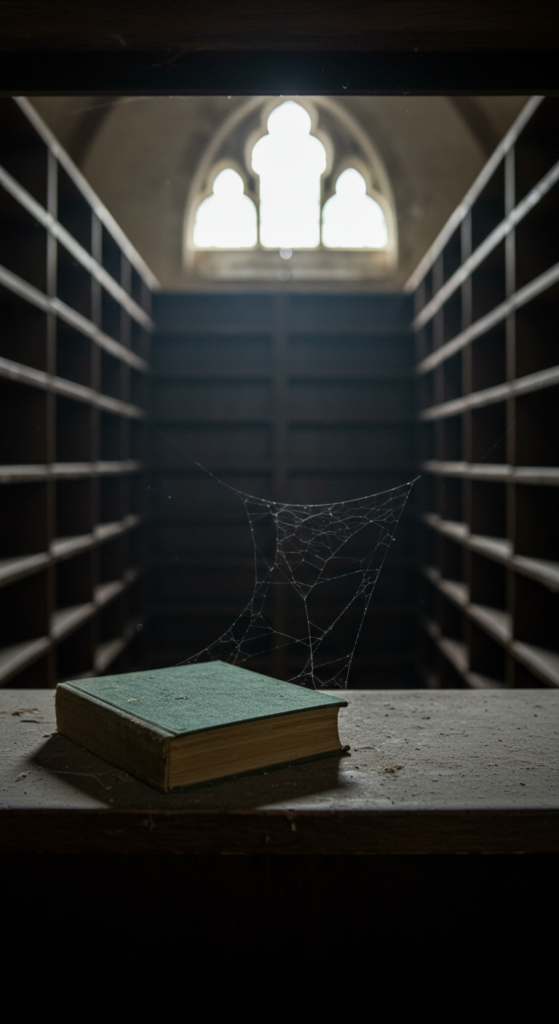 A lone, dusty book on an empty library shelf, representing content that gets no traffic.