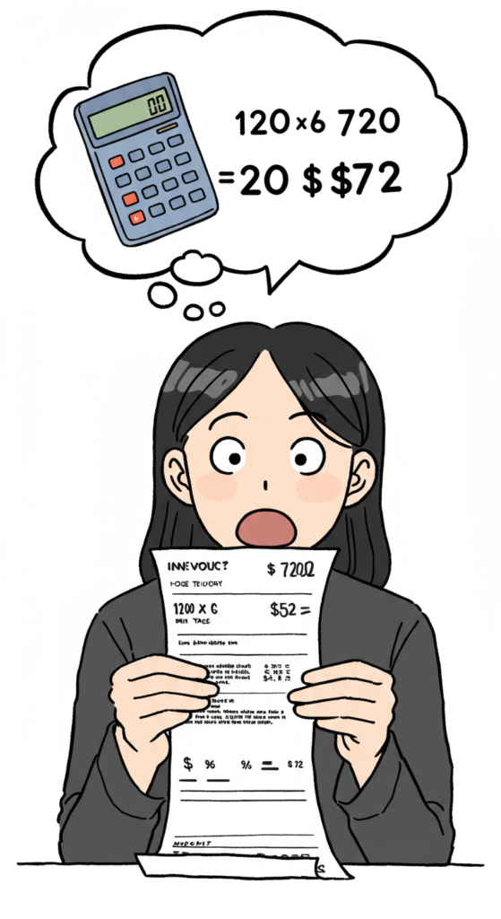 A person looking confused at a surprisingly low bill for a home project.