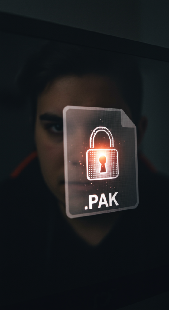 A digital file icon with a padlock, symbolizing a locked PAK file on a computer screen.