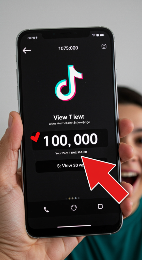A phone screen showing a TikTok video's view count rapidly increasing to over one million.